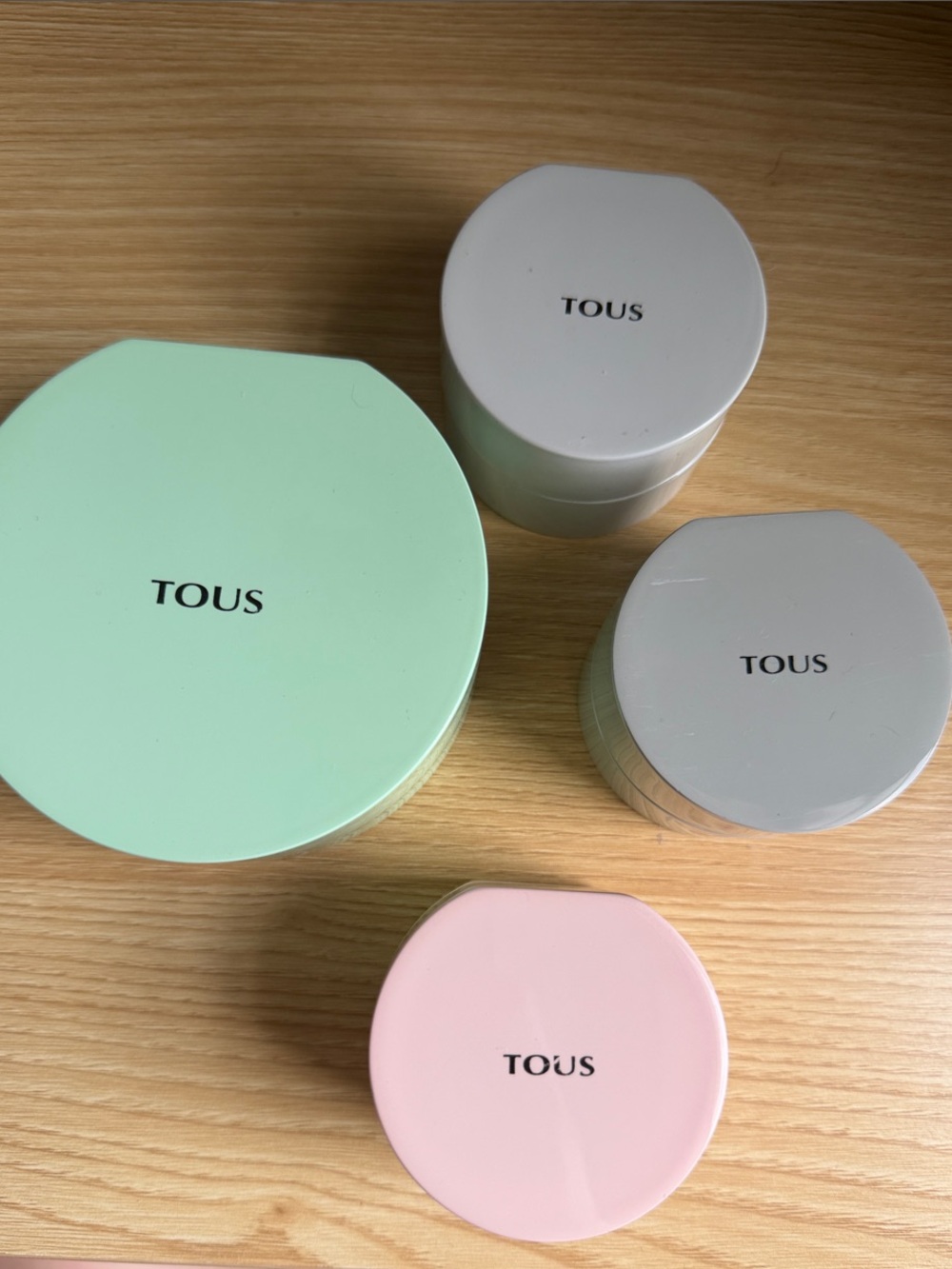 TOUS Pastel Jewelry Box Set — Mint, Pink, Light Gray